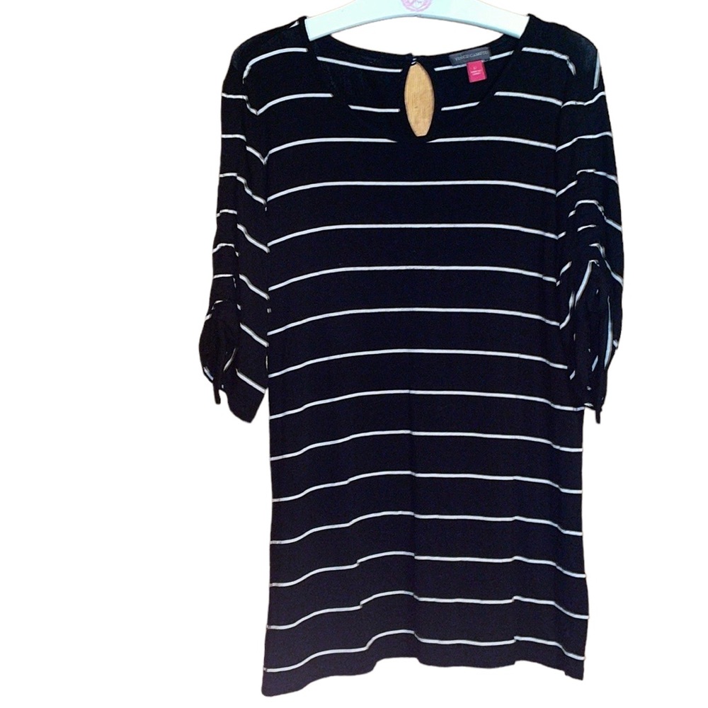 •VINCE CAMUTO•BLACK & WHITE STRIPED BLOUSE WITH SIDE TIE SLEEVES SIZE LARGE